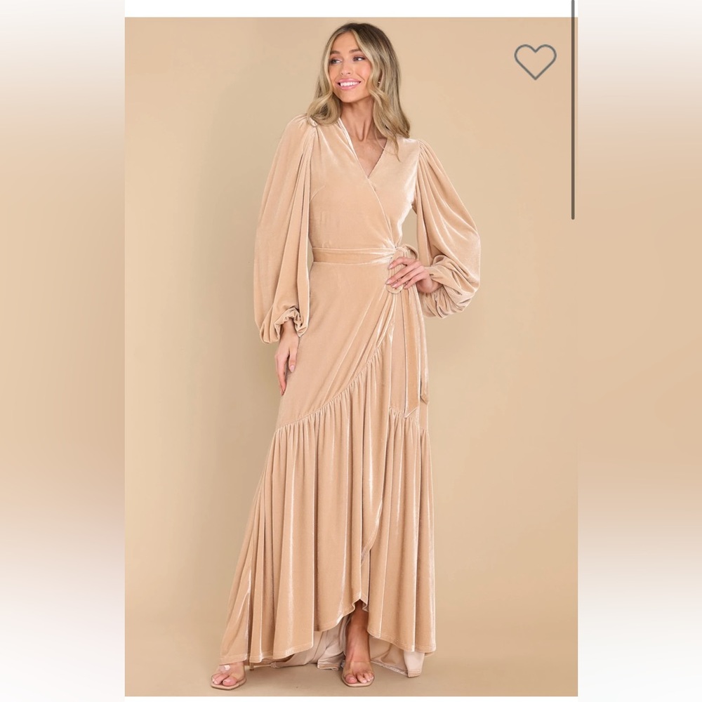 Red Dress Boutique An Absolute Treasure Champagne Velvet Maxi Dress Aura